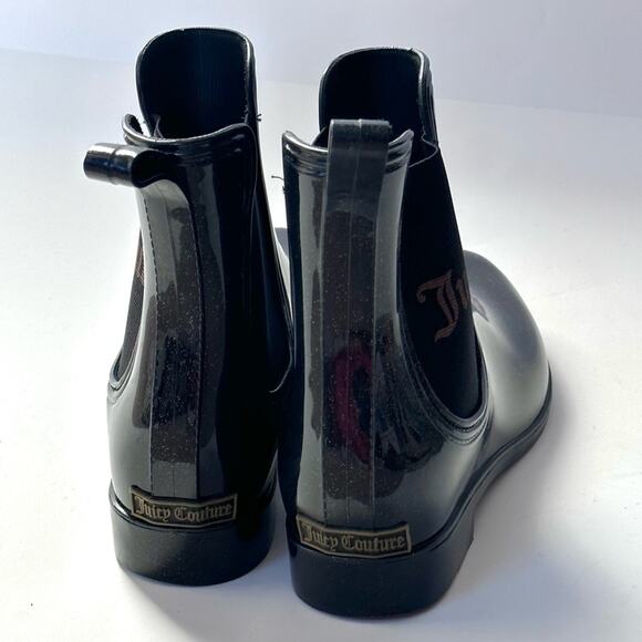 Juicy Couture Black Glitter Rain Boots | Chelsea Jelly Waterproof Size 8 - Picture 2 of 9